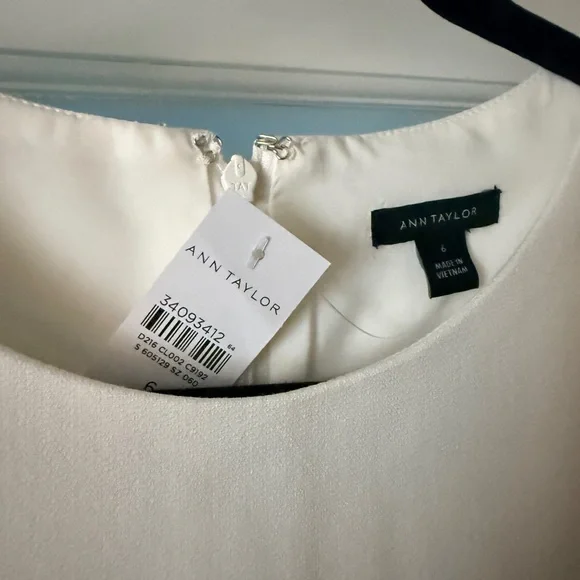 Ann Taylor Cream Midi Dress with Pleated Skirt - Picture 3 of 3